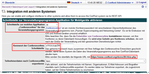 Abbildung 5: Einstellungen für die Aktivierung der Verbindung mit Conference4me in ConfTool Pro