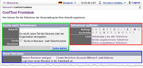 Bild 2: Optionen bei der Nutzung des Frontdesk - Zum Vergrößern bitte anklicken