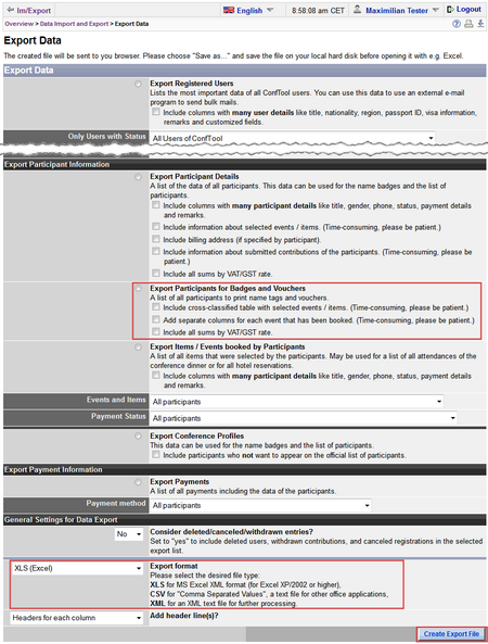 Image 1: Export Data for Badges - Click on image to enlarge