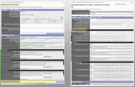 Image 6: Submit Contribution – Upload Final Version: User Page with Corresponding Settings - Click on image to enlarge