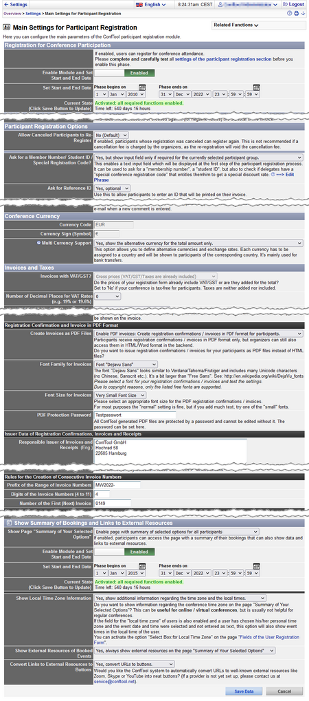 Image 8 - Main settings participant registration - Click image to enlarge