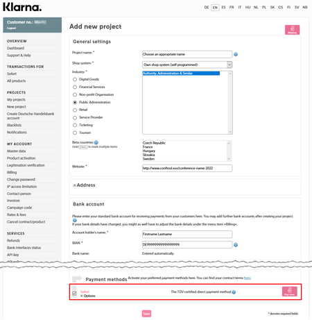 Image 3: General settings, bank account and payment methods - click to enlarge