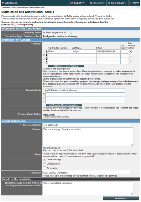Image 3: Submission form example - Click on image to enlarge