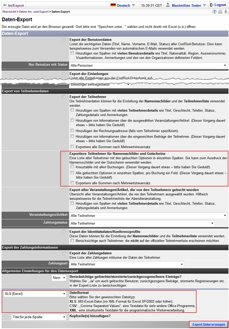 Screenshot: Teilnehmer-Export aus ConfTool Pro