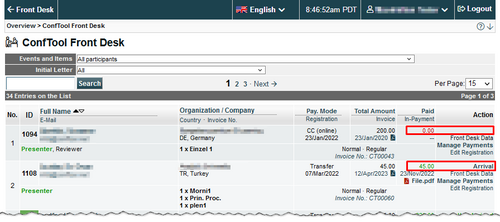 Image 4a: Record arrival of participants with outstanding payments - Click on image to enlarge