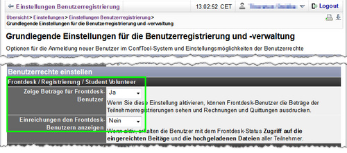 Bild 5: Zuweisung bestimmter Rechte an Benutzer mit dem Status "Frontdesk" - Zum Vergrößern bitte anklicken