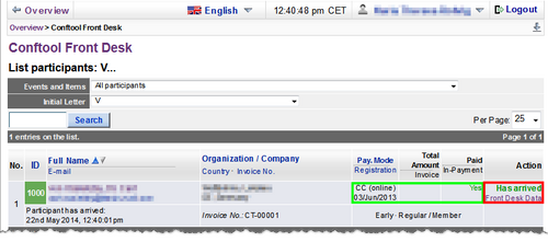 Image 3: Overview of arrival and payment status - Click on image to enlarge