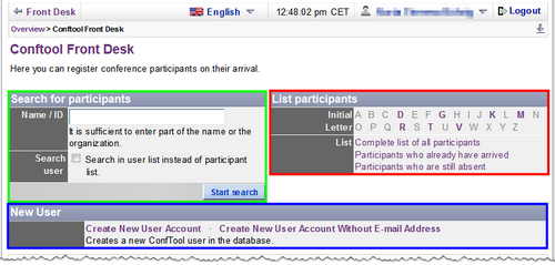 Image 2: Options given by the ConfTool Front Desk - Click on image to enlarge
