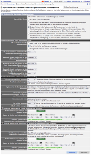 Abbildung 10 - Optionen für Online-Teilnehmerliste und persönliche Konferenzprofile - Zum Vergrößern bitte anklicken