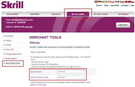 Image 1: Skrill set secret word - Click on image to enlarge