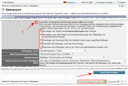 Bild 1 - Export des formatierten Konferenzprogramms im Whova-Format