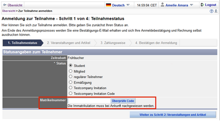 Abbildung 3: Zugangscode für Teilnehmergruppen - Zum Vergrößern anklicken
